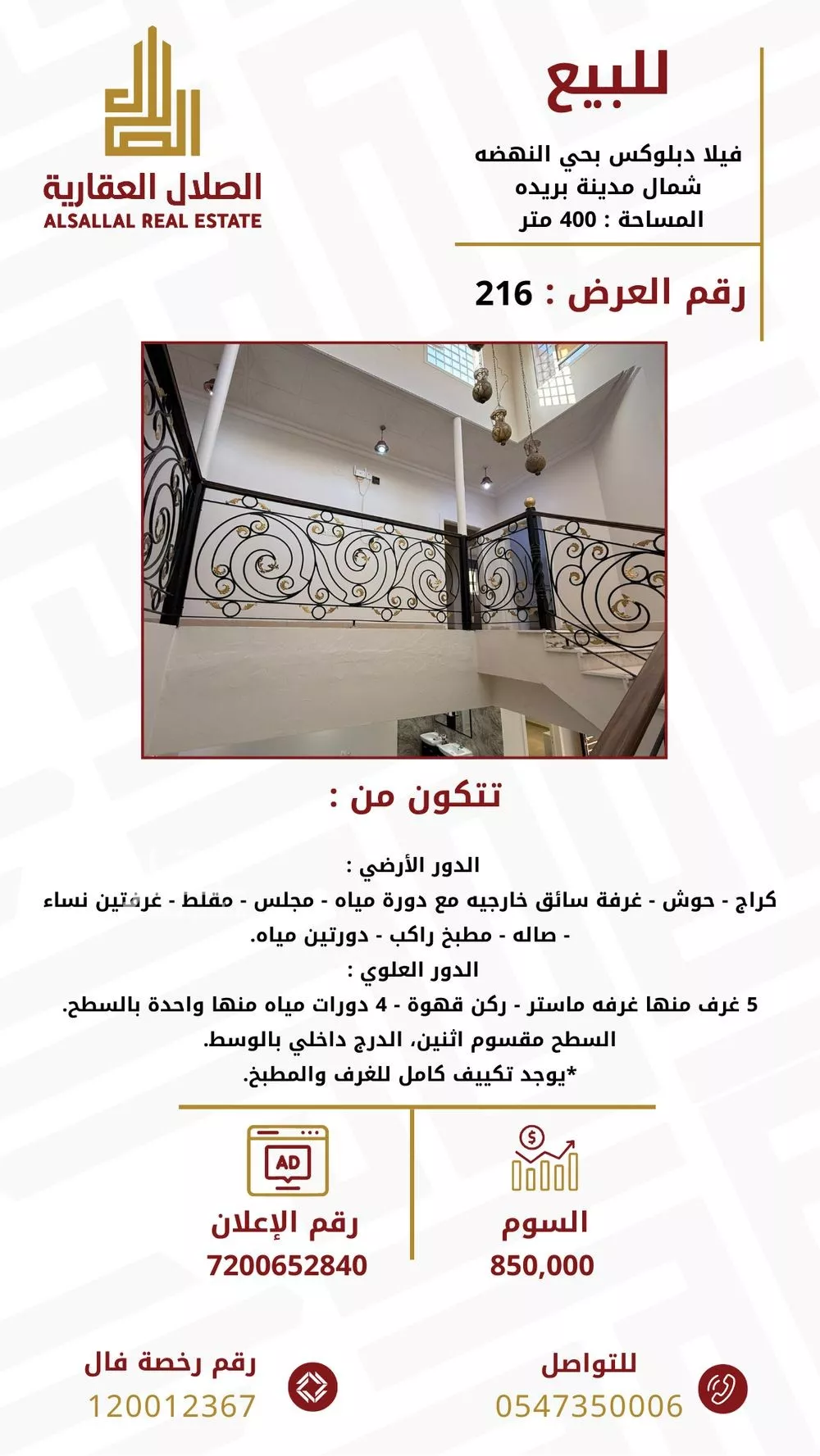 فيلا للبيع في شارع احمد بن سعيد الاندلسي, حي النهضة, مدينة بريده, منطقة القصيم 1 صورة