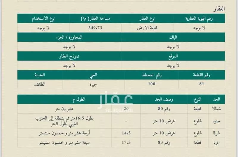أرض للبيع في شارع جبرة, حي جبرة, مدينة امارة منطقة مكة المكرمة - الطائف, منطقة مكة المكرمة 1 صورة