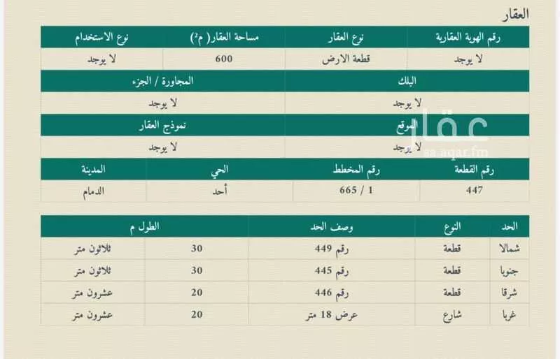 أرض للبيع في شارع سهل بن مضر, حي أحد, مدينة الدمام, المنطقة الشرقية 1 صورة