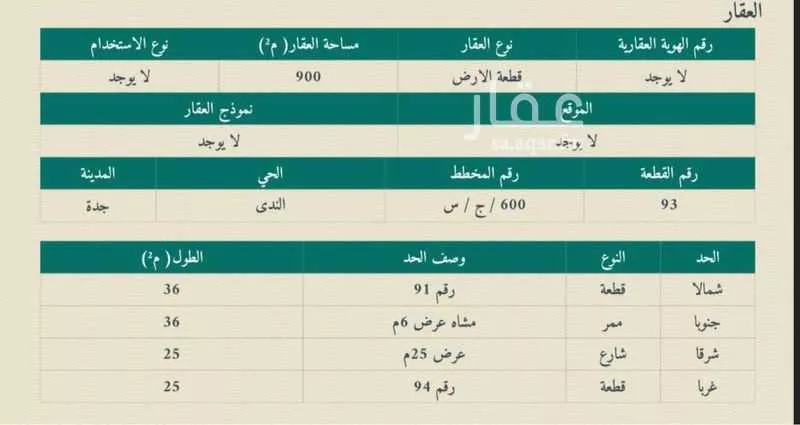أرض للبيع في شارع شارع25, حي الندى, مدينة جدة, منطقة مكة المكرمة 1 صورة