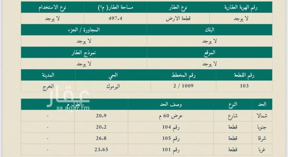 أرض للإيجار في حي اليرموك, مدينة الخرج, منطقة الرياض 1 صورة