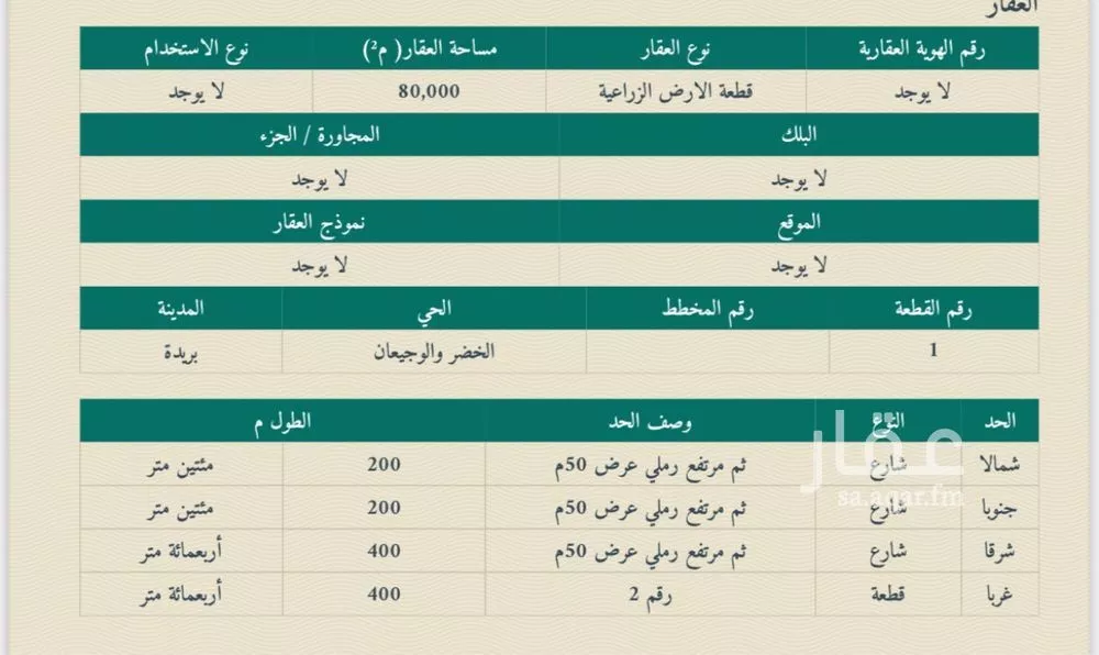 أرض للبيع في حي الأندلس, مدينة بريده, منطقة القصيم 1 صورة