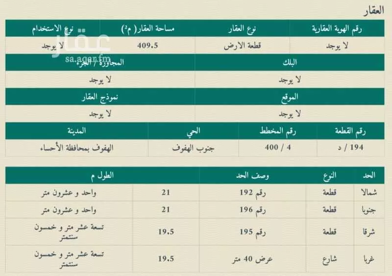 أرض للإيجار في شارع الامير منصور بن متعب, حي الحمراء الثاني, مدينة الاحساء, المنطقة الشرقية 1 صورة