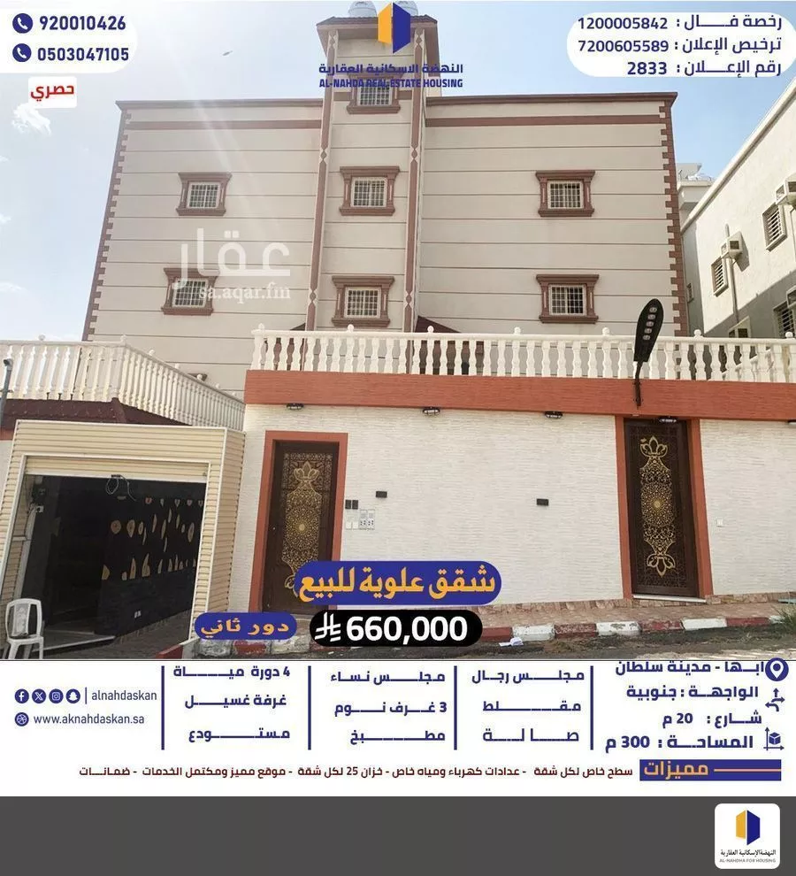 شقة للبيع في شارع الرفعة, حي الزهور, مدينة ابها, منطقة عسير 1 صورة