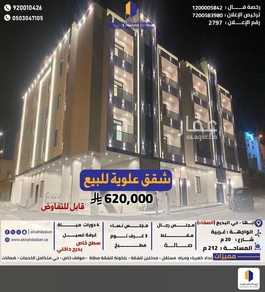 شقة للبيع في شارع بنو كنانة, حي الصفاء, مدينة ابها, منطقة عسير 1 صورة