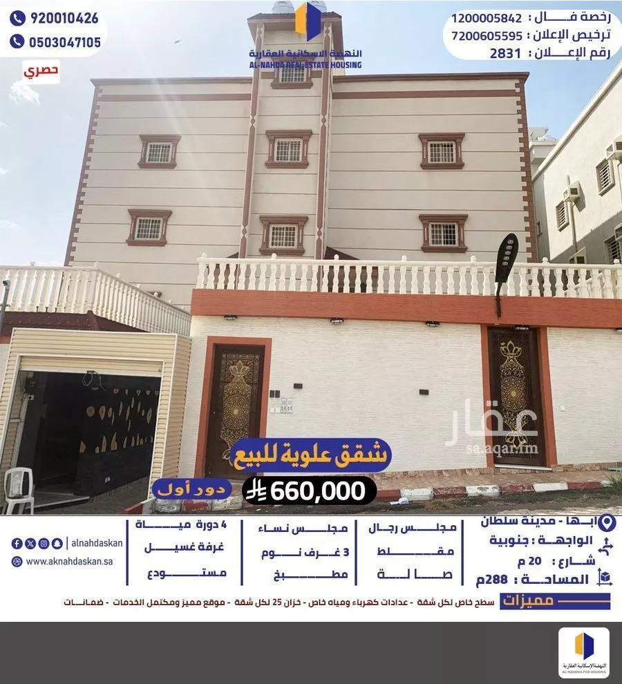 شقة للبيع في شارع الرفعة, حي الزهور, مدينة ابها, منطقة عسير 1 صورة