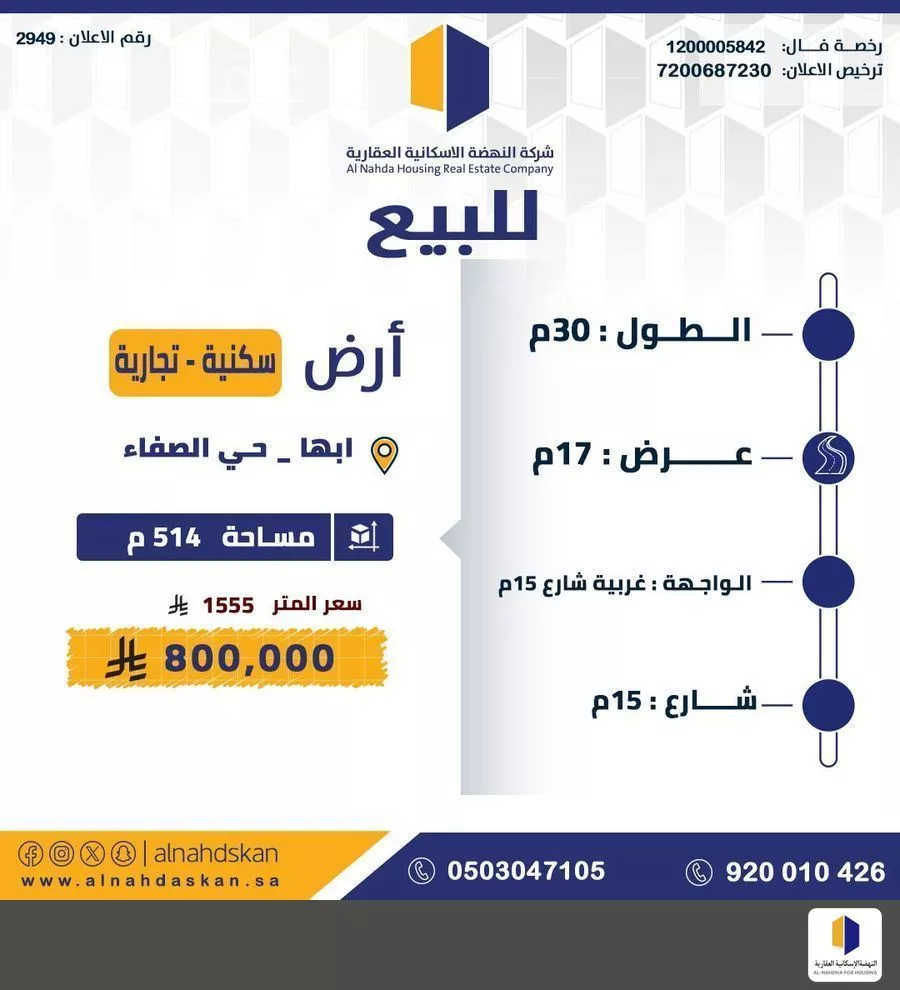 أرض للبيع في شارع الشارع العام, حي الصفاء, مدينة ابها, منطقة عسير 1 صورة