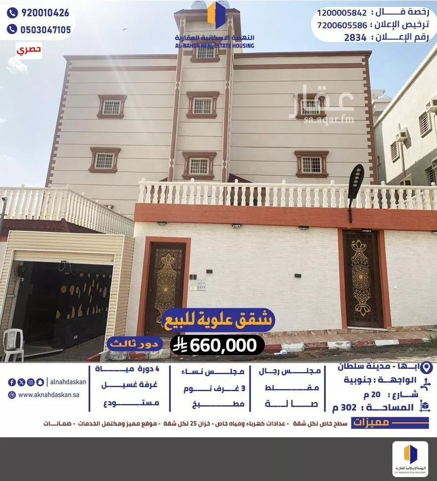 شقة للبيع في شارع الرفعة, حي الزهور, مدينة ابها, منطقة عسير 1 صورة