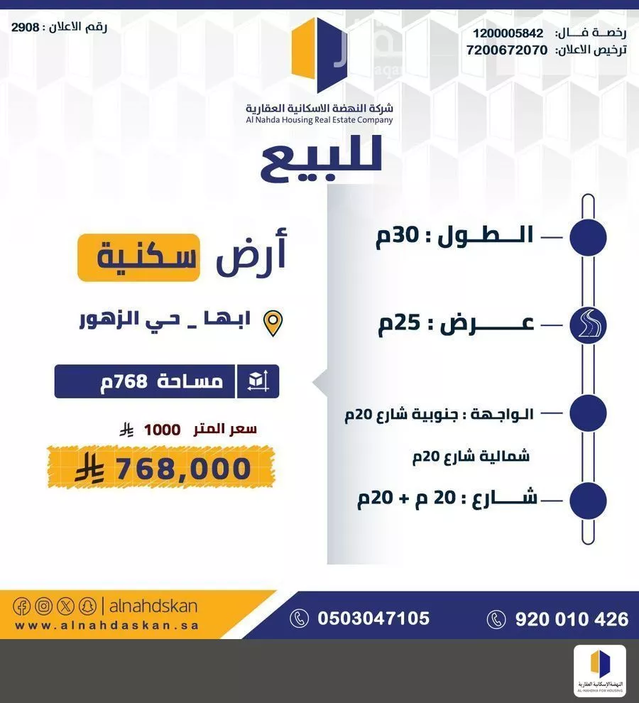 أرض للبيع في شارع الرزيقية, حي الزهور, مدينة ابها, منطقة عسير 1 صورة