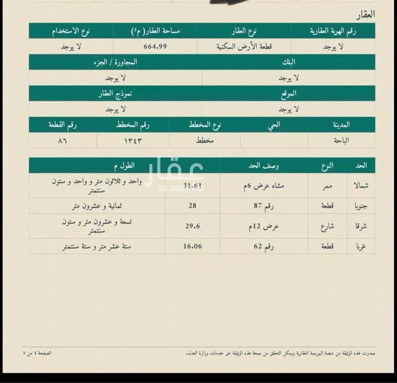 أرض للبيع في حي النزهة, مدينة الباحة, منطقة الباحة 1 صورة