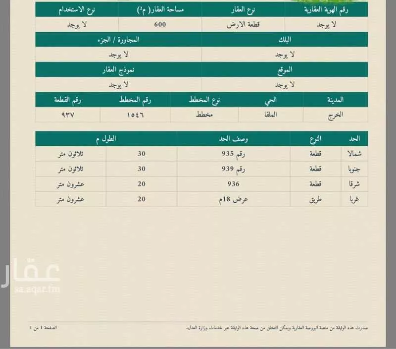 أرض للبيع في شارع مالك النخعي, حي الملقا, مدينة الخرج, منطقة الرياض 1 صورة