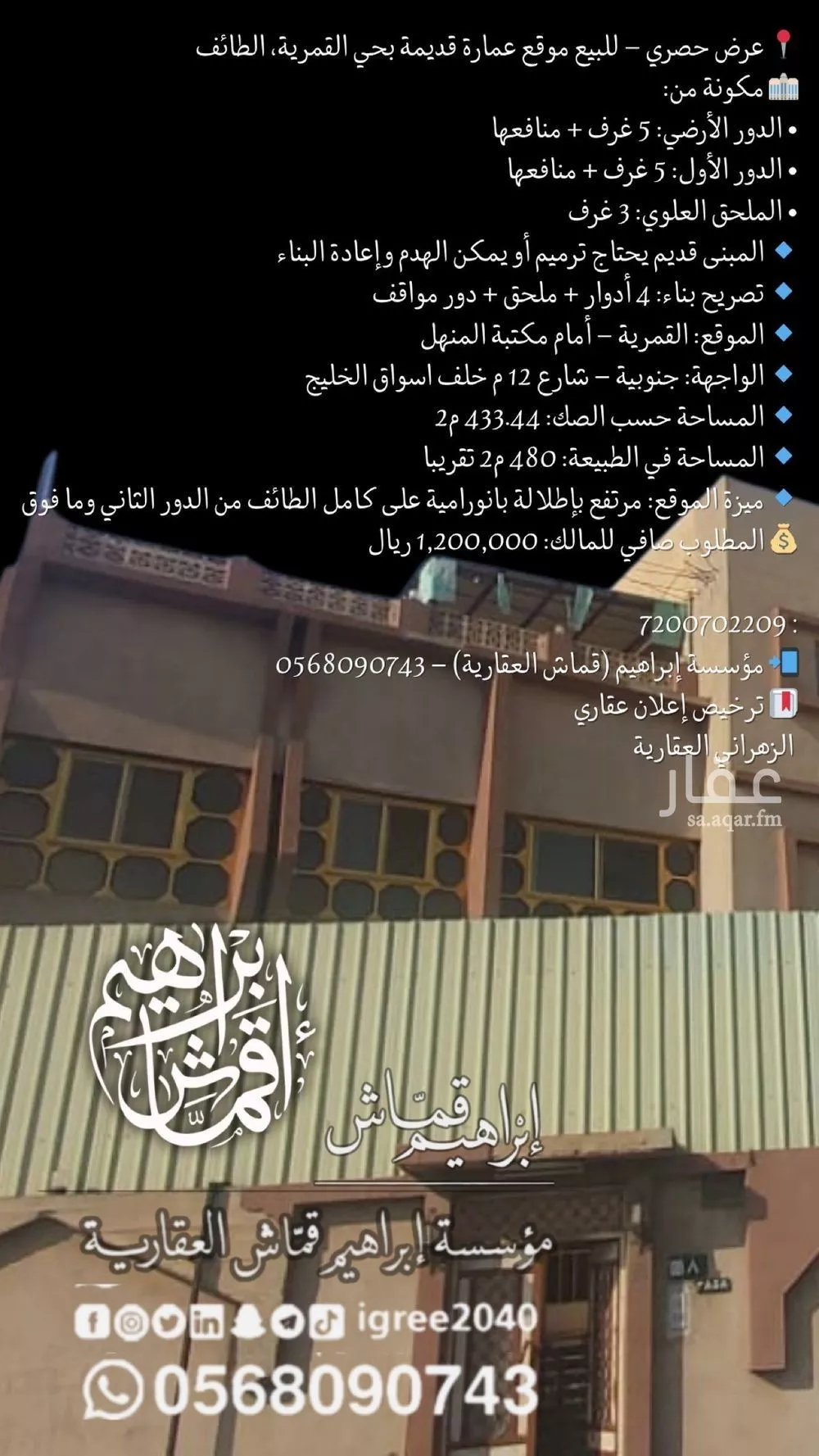 عمارة للبيع في شارع البرقي, حي القمرية, مدينة امارة منطقة مكة المكرمة - الطائف, منطقة مكة المكرمة 1 صورة