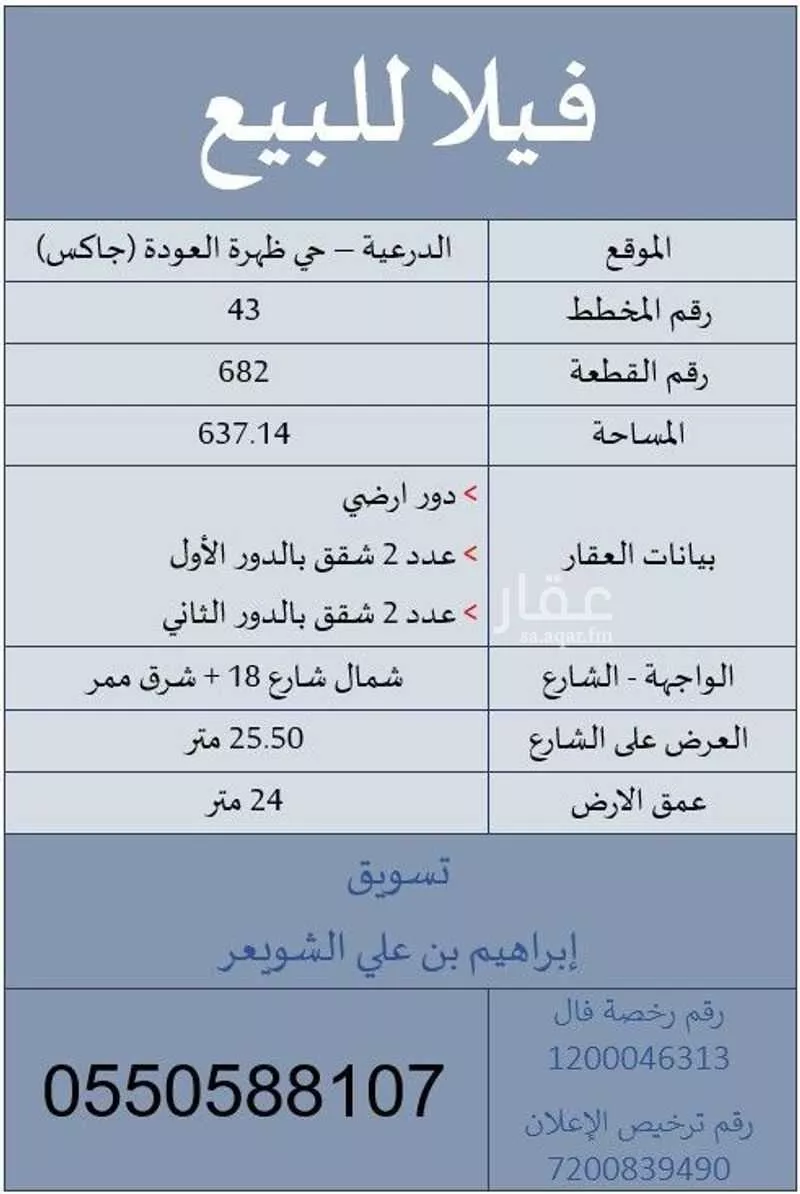 فيلا للبيع في شارع ال دريس, حي ظهرة العودة شرق, مدينة الدرعية, منطقة الرياض 1 صورة
