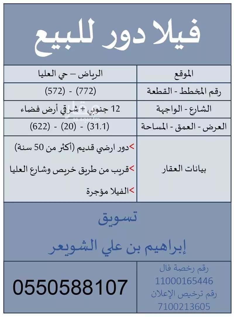 فيلا للبيع في شارع القديح, حي العليا, مدينة الرياض, منطقة الرياض 1 صورة