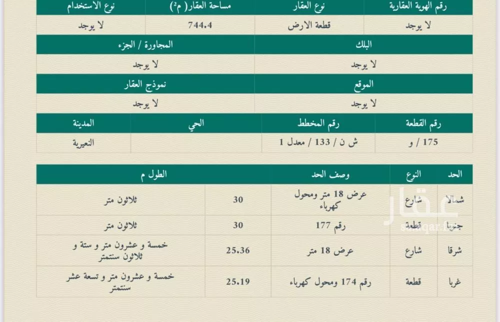 أرض للبيع في حي حي الروابي, مدينة النعيريه, المنطقة الشرقية 1 صورة
