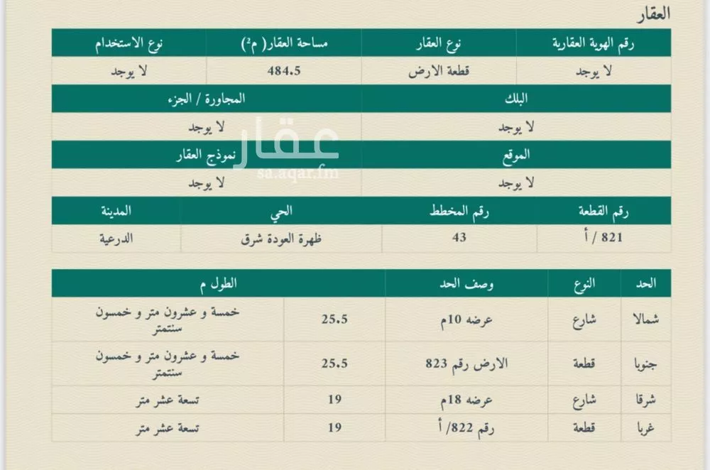 أرض للبيع في شارع ال صفيان, حي ظهرة العودة شرق, مدينة امارة منطقة الرياض - الدرعيه, منطقة الرياض 1 صورة
