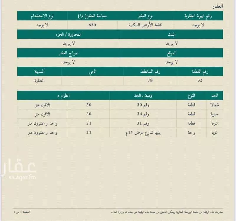 أرض للبيع في شارع الفقارة , حي الفقاره ومزارعها الشرقيه, مدينة الفقاره ومزارعها الشرقيه, منطقة الرياض 1 صورة