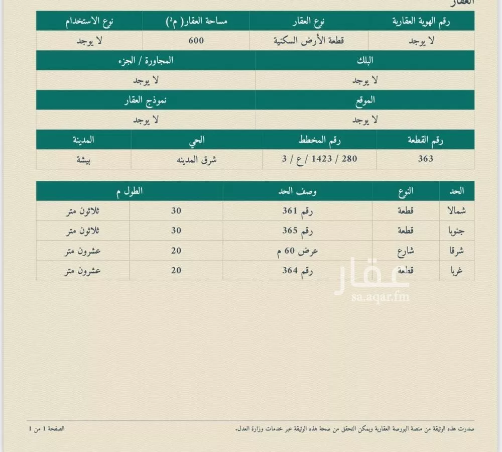 أرض للبيع في حي الخزان, مدينة بيشه, منطقة عسير 1 صورة