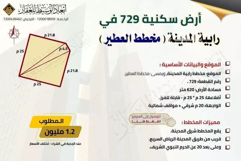 أرض للبيع في حي عين الخيف, مدينة المدينه المنوره, منطقة المدينة المنورة 1 صورة