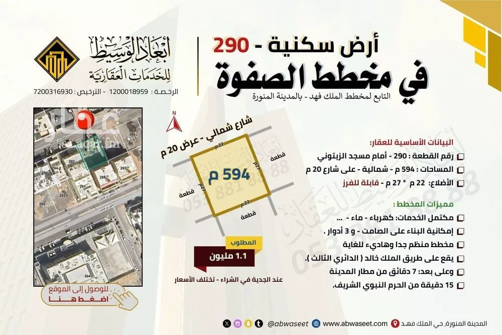 أرض للبيع في شارع حفص ابن عبدالله, حي الملك فهد, مدينة المدينة المنورة, منطقة المدينة المنورة 1 صورة