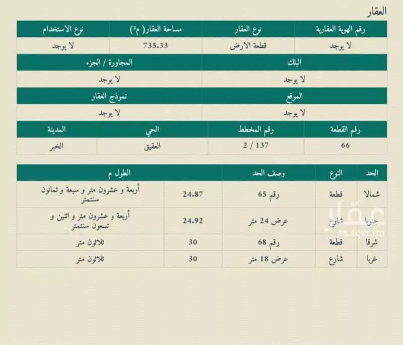 أرض للبيع في شارع المهند, حي العقيق, مدينة الخبر, المنطقة الشرقية 1 صورة