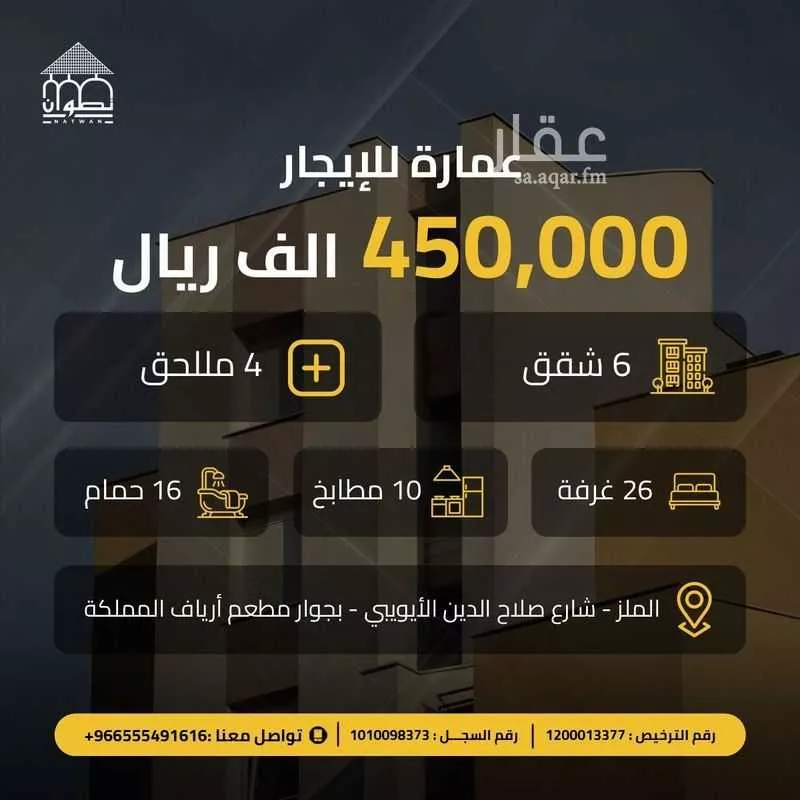 عمارة للإيجار في شارع صلاح الدين الأيوبي, حي الملز, مدينة الرياض, منطقة الرياض 1 صورة