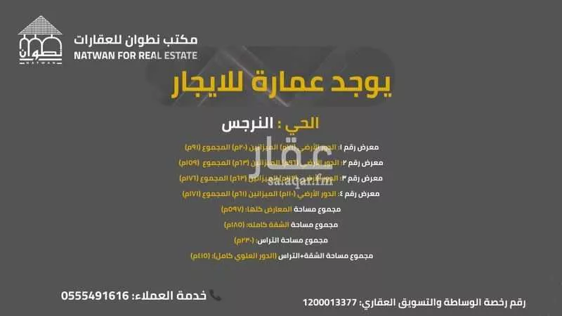 عمارة للإيجار في شارع طريق عثمان بن عفان, حي النرجس, مدينة الرياض, منطقة الرياض 1 صورة