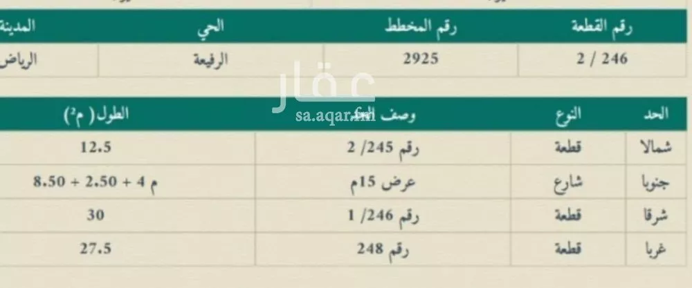 أرض للبيع في حي عريض, مدينة الرياض, منطقة الرياض 1 صورة