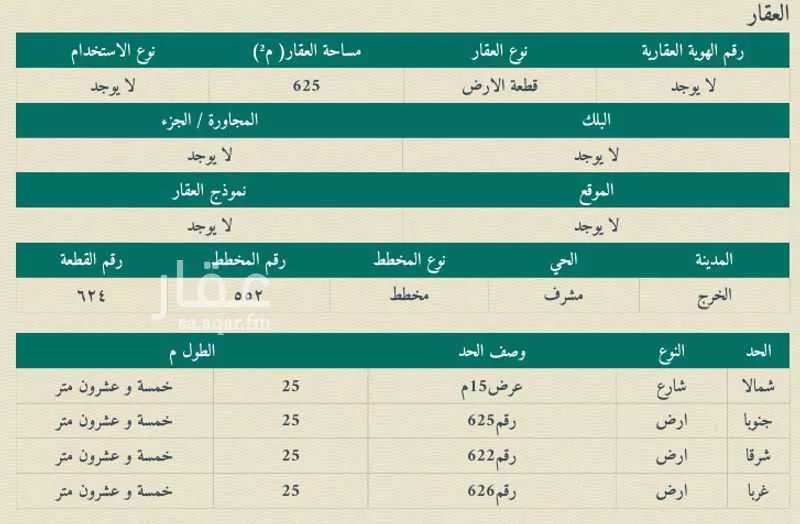 أرض للبيع في شارع العباس بن جرير, حي مشرف, مدينة الخرج, منطقة الرياض 1 صورة