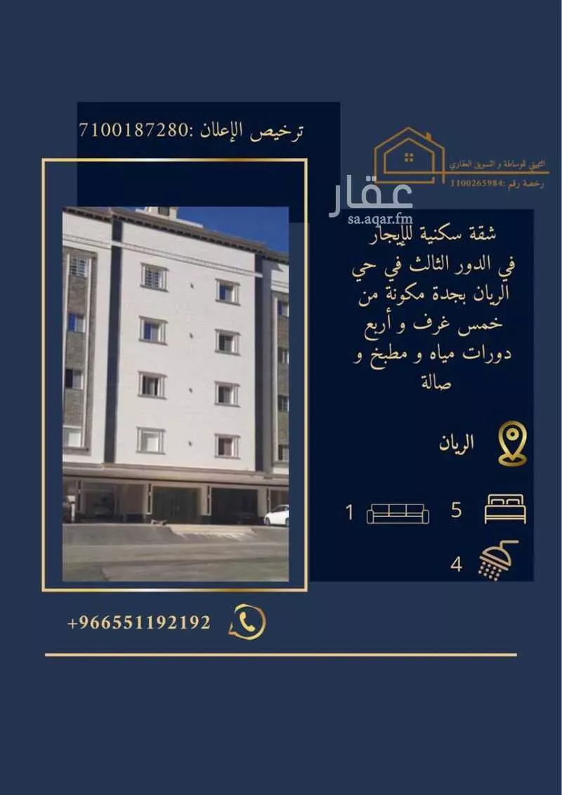 شقة للإيجار في شارع رشيد, حي الريان, مدينة جدة, منطقة مكة المكرمة 1 صورة