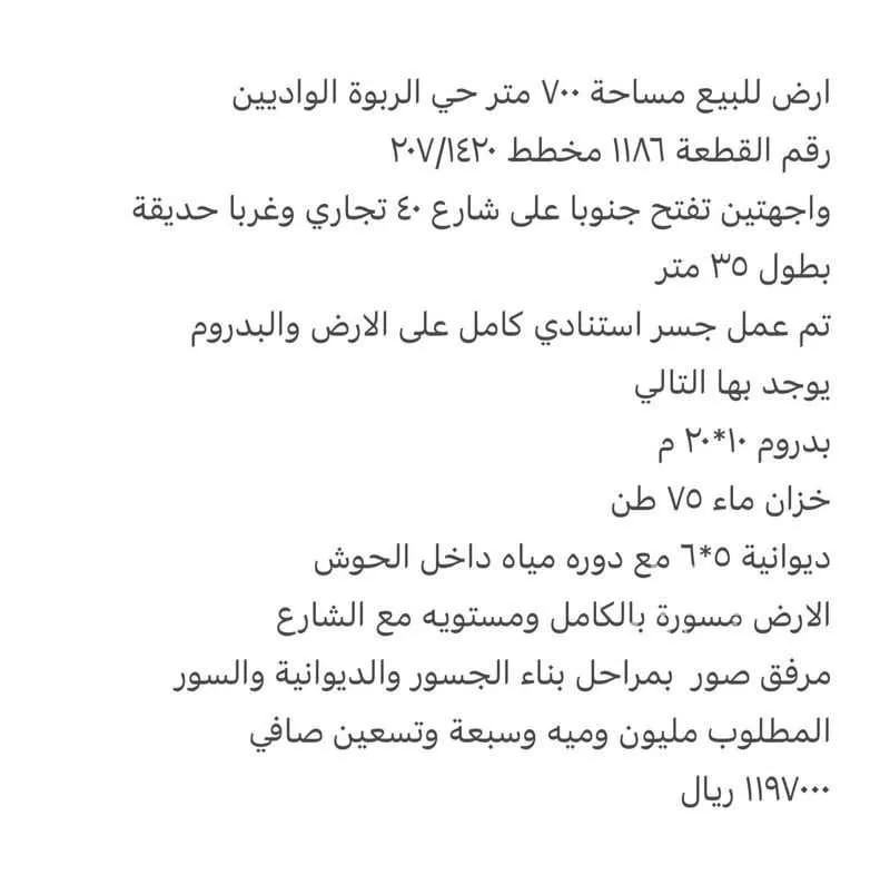 أرض للبيع في حي العنود, مدينة احد رفيدة - الواديين, منطقة عسير 1 صورة