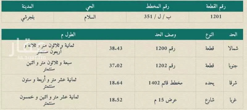 أرض للبيع في حي السلام, مدينة بلجرشى, منطقة الباحة 1 صورة