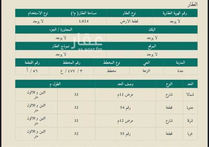 أرض للبيع في شارع عطيه بن عروه, حي النزهة, مدينة جدة, منطقة مكة المكرمة 1 صورة