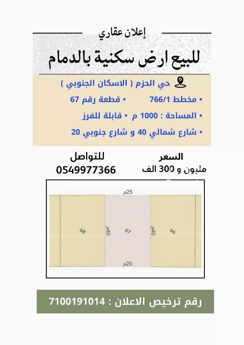 أرض للبيع في شارع ثابت بن أبي زيد الأنصاري, حي الإسكان الجنوبي, مدينة الدمام, المنطقة الشرقية 1 صورة