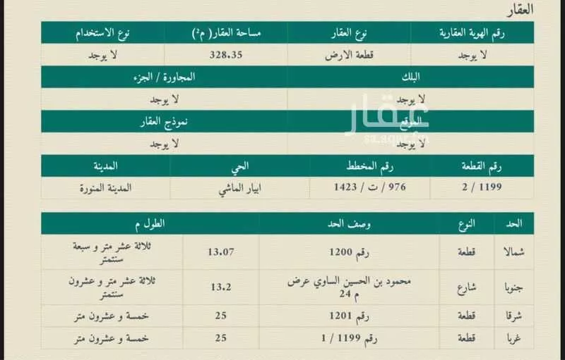 أرض للبيع في شارع محمود بن حسين الساوي, حي ابيار الماشي, مدينة المدينه المنوره, منطقة المدينة المنورة 1 صورة