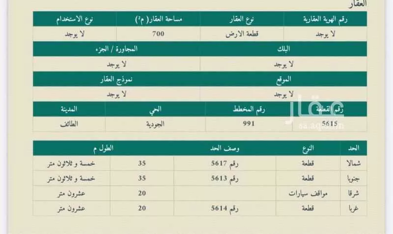 أرض للبيع في حي بدر, مدينة امارة منطقة مكة المكرمة - الطائف, منطقة مكة المكرمة 1 صورة