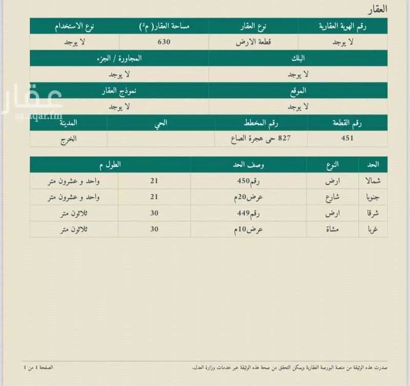 أرض للبيع في حي الواحة, مدينة الخرج, منطقة الرياض 1 صورة