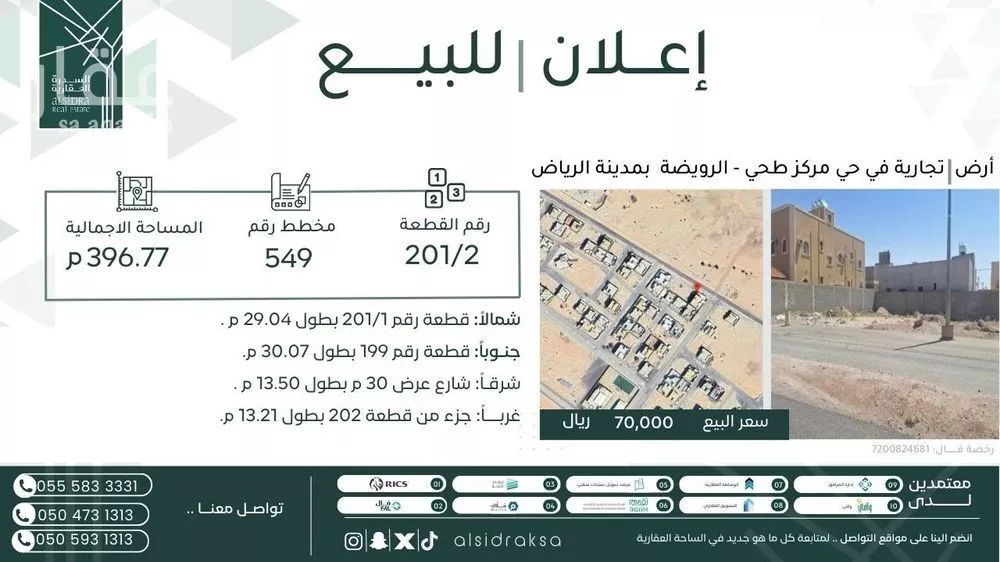 أرض للبيع في شارع احمد معيض شينان القرني, مدينة طحي, منطقة الرياض 1 صورة
