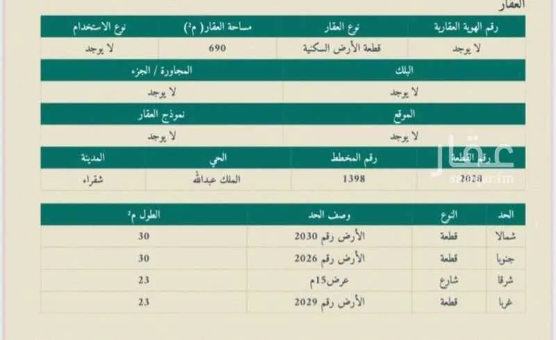 أرض للبيع في شارع 000, حي الملك عبدالله, مدينة شقراء, منطقة الرياض 1 صورة