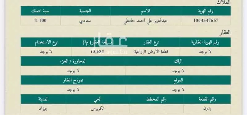 أرض للبيع في حي الكربوس, مدينة الكربوس, منطقة جازان 1 صورة