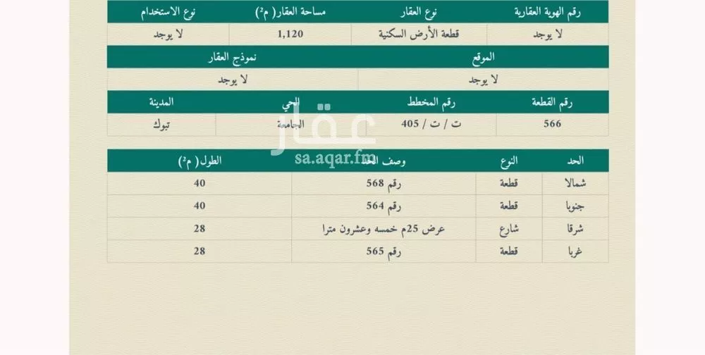 أرض للبيع في شارع فرس الوادي, حي الجامعة, مدينة تبوك, منطقة تبوك 1 صورة