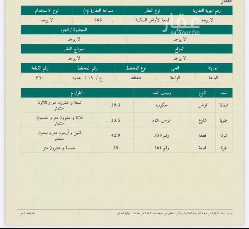 أرض للبيع في شارع (حي ج5) 100 ، حي ج5 ، الباحة ، منطقة الباحة 1 صورة