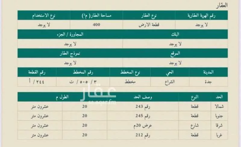 أرض للبيع في شارع حاتم بن الليث, حي الشراع, مدينة جدة, منطقة مكة المكرمة 1 صورة