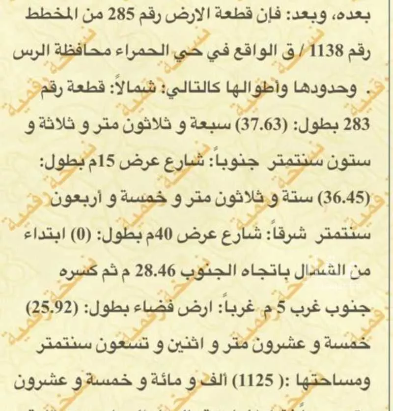 أرض للإيجار في شارع هذاب هديه بن خالد ، حي الحمراء ، الرس ، الرس 1 صورة