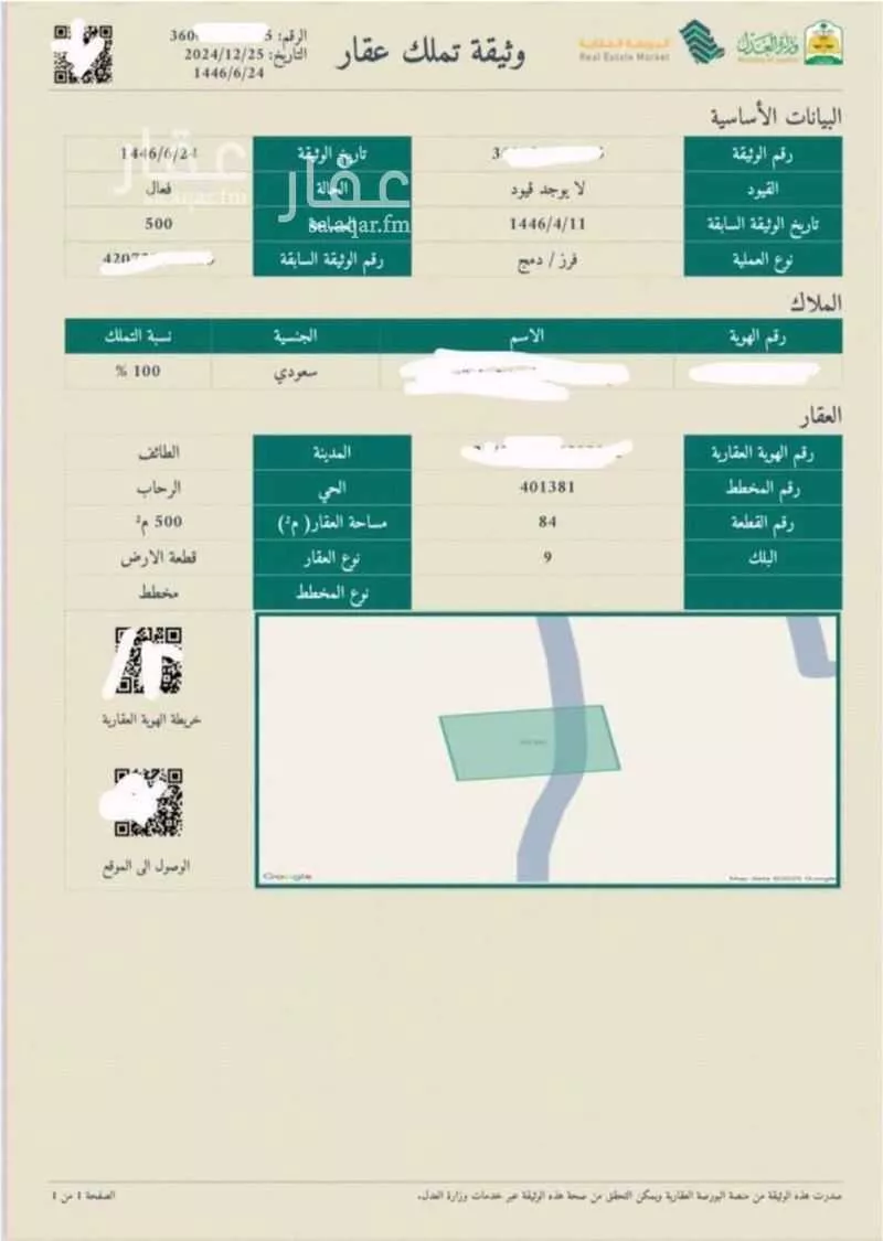 أرض للبيع في شارع رحاب, حي الرحاب, مدينة الطائف, منطقة مكة المكرمة 1 صورة