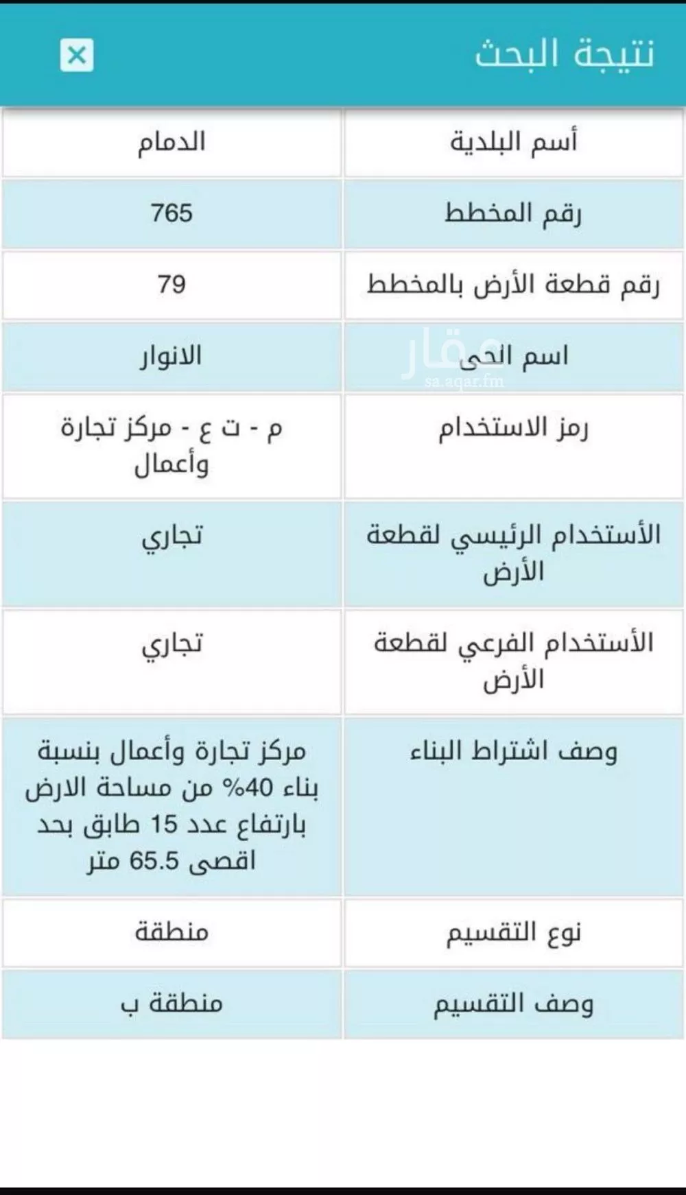 أرض للبيع في شارع الفضل بن اسماعيل, حي الأنوار, مدينة الدمام, المنطقة الشرقية 1 صورة