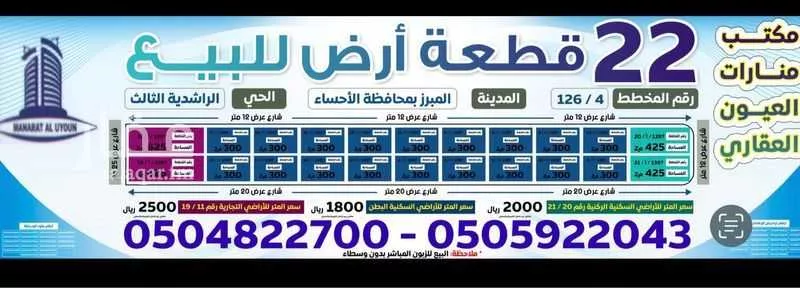 أرض للبيع في شارع اعنق, حي الراشدية الثالث, مدينة الاحساء, المنطقة الشرقية 1 صورة