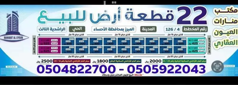 أرض للبيع في شارع اعنق, حي الراشدية الثالث, مدينة الاحساء, المنطقة الشرقية 1 صورة
