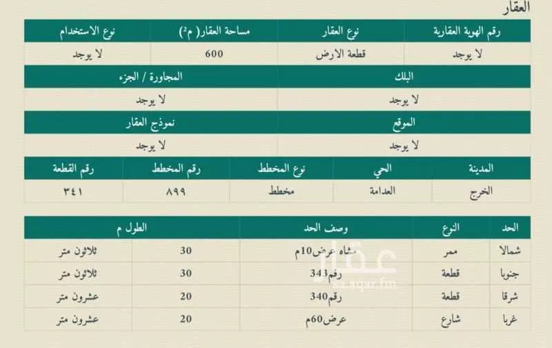 أرض للبيع في حي العيون, مدينة الخرج, منطقة الرياض 1 صورة
