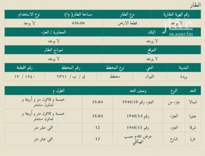 أرض للبيع في شارع المفرق وكمب الطرق 2099, حي الليوان, مدينة بريده, منطقة القصيم 1 صورة